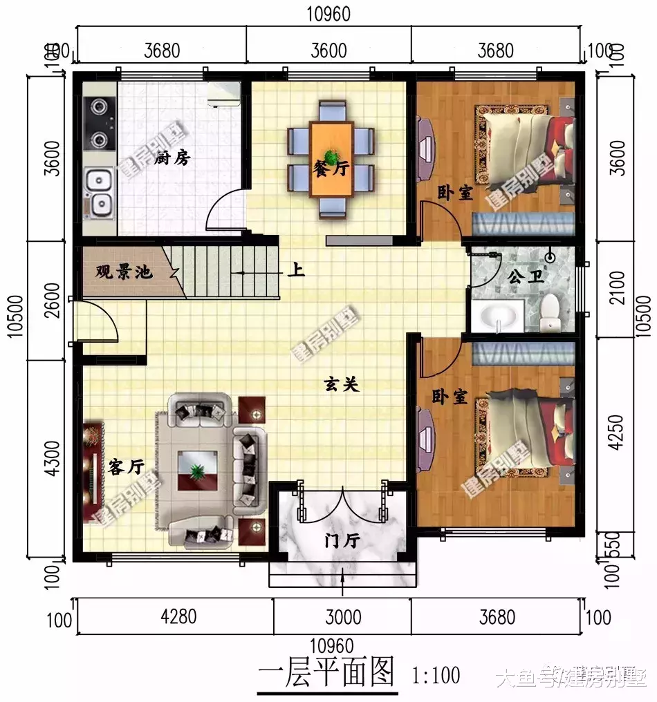 10.96×10.5米農村別墅，廚房分開建，主體25萬