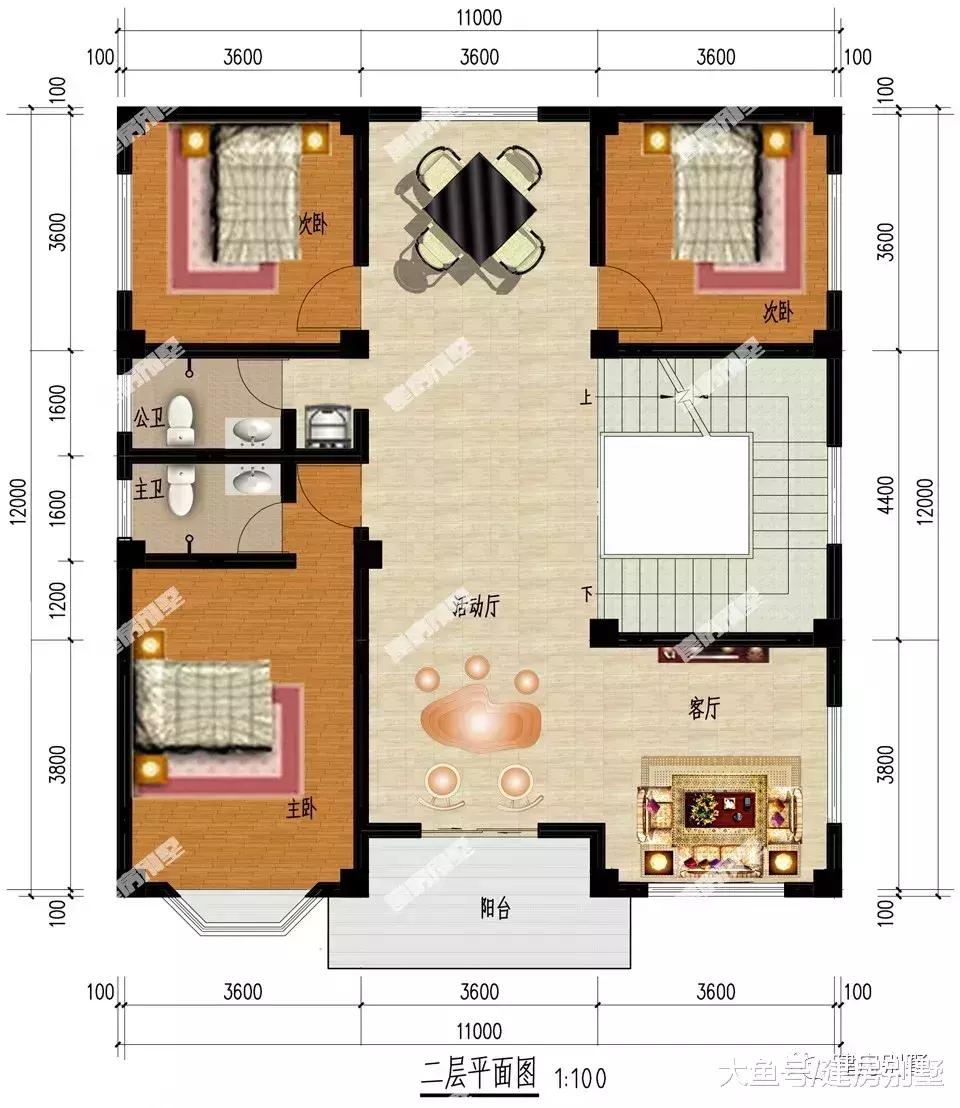 开间11米的农村自建房, 第二栋平屋顶设计, 漂亮造价低