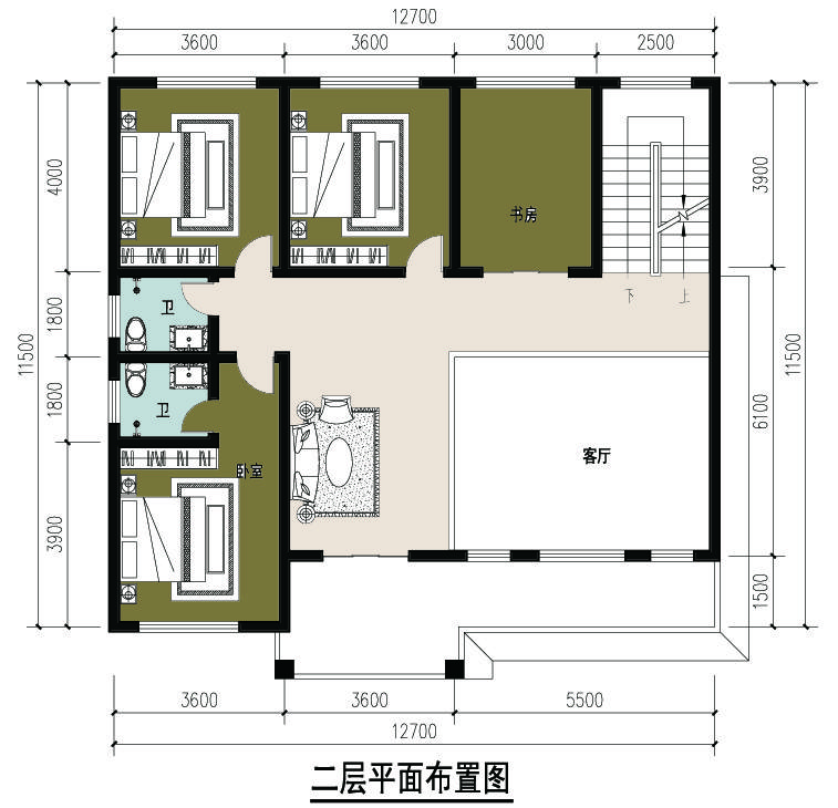 12.7X11.5三层简约中式，挑空客厅+主人套房，适合农村自建！