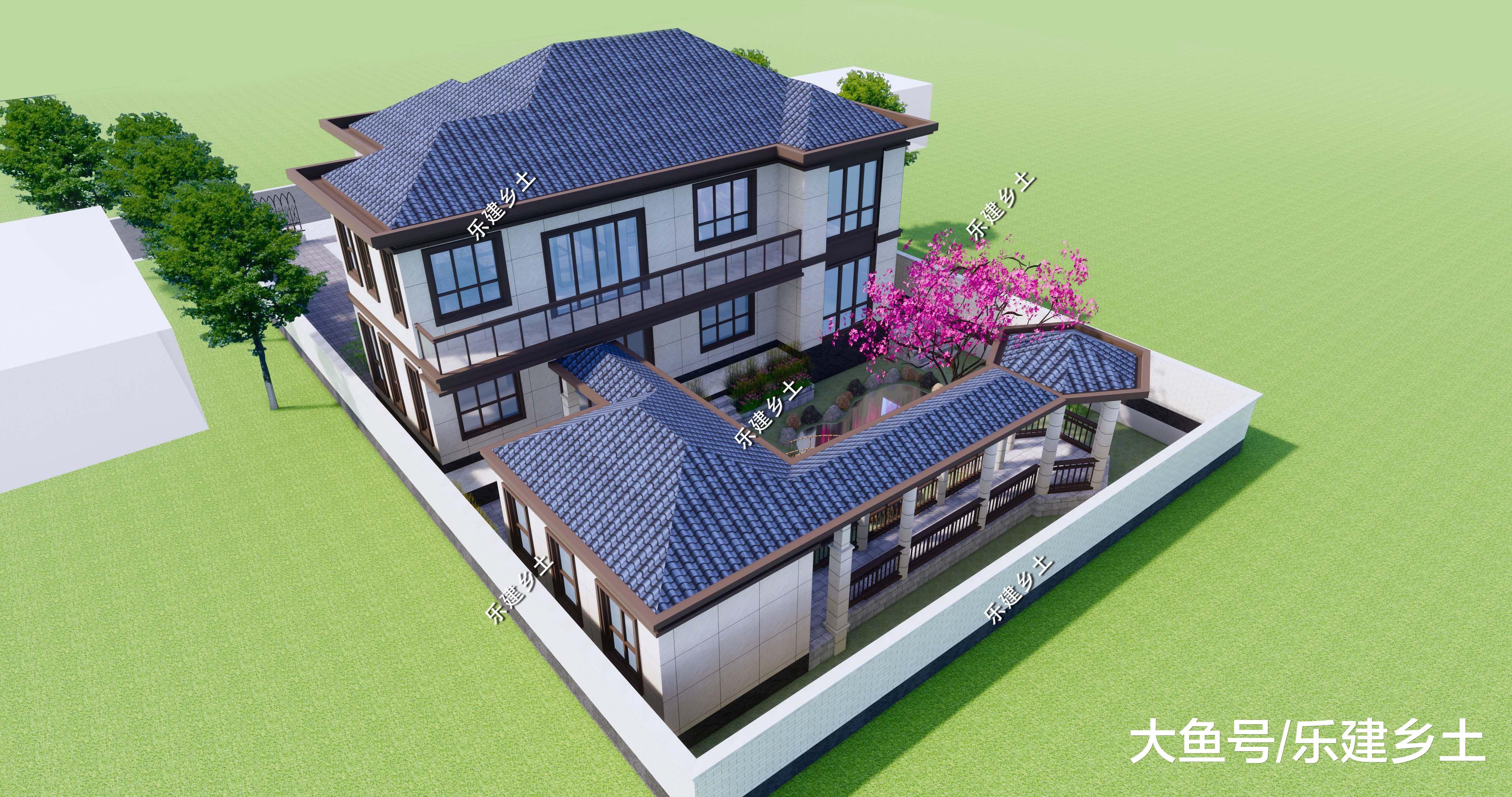 湖北省石首市二层新中式宅院设计，前后院布局，时尚轻奢！