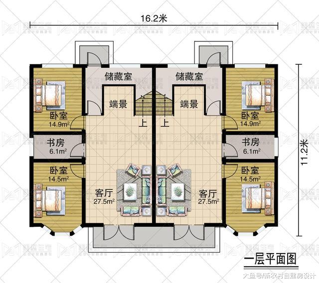 16X11米双拼别墅，家有兄弟就要这样盖房，造价经济还实用