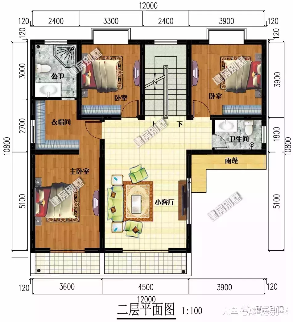 12×10.8米农村别墅，新中式风格，配健身房和车库