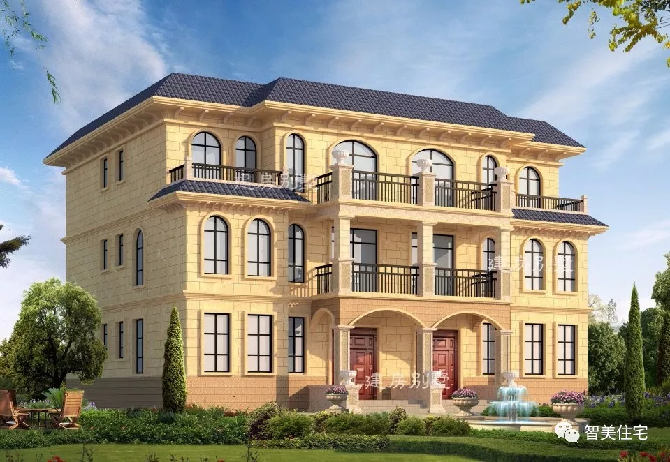 4栋平屋顶设计的双拼别墅，南北方风格都有，漂亮实用还省钱