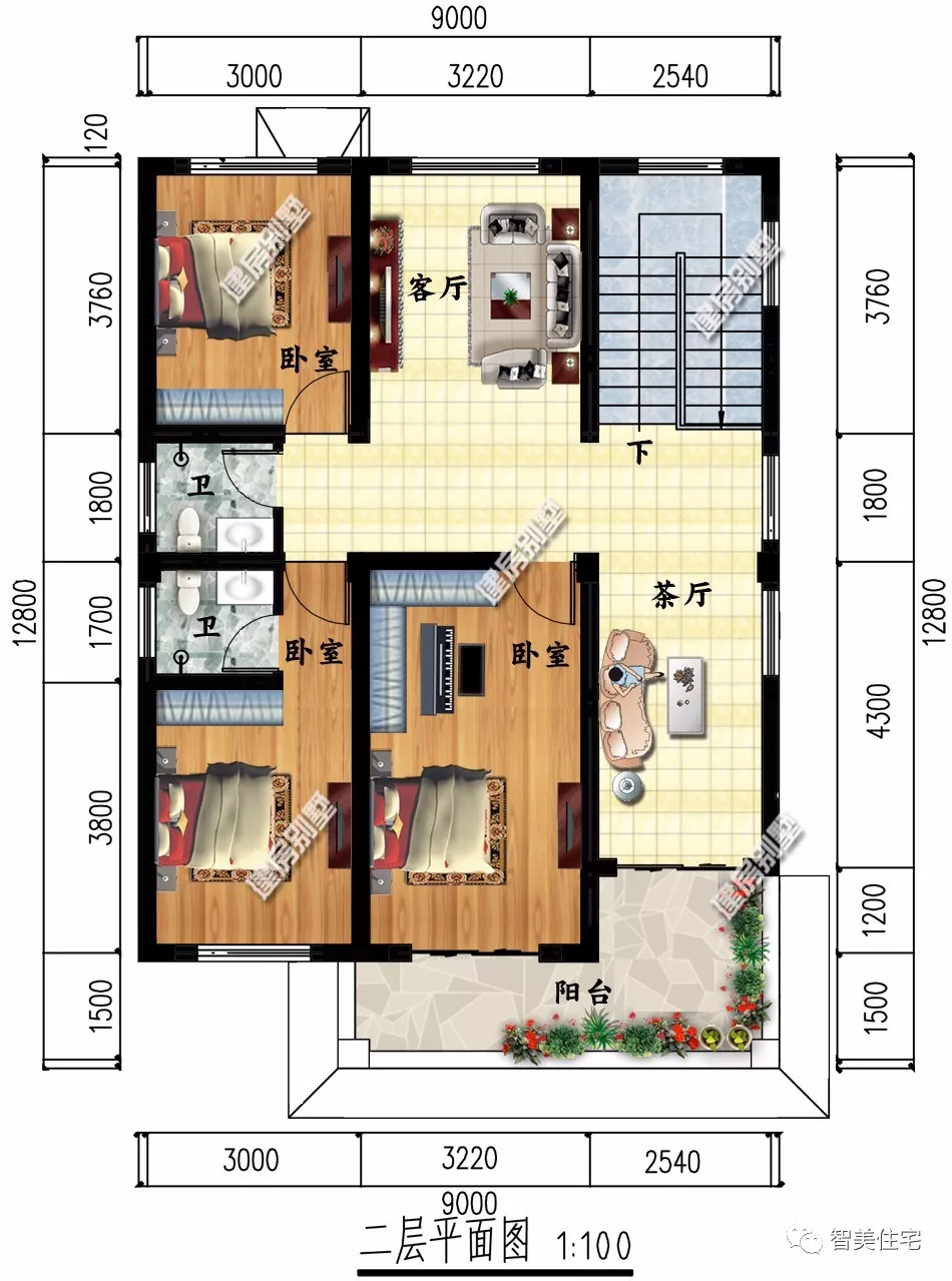 宽8-9米的小两层别墅，室内通透性好，主体造价低