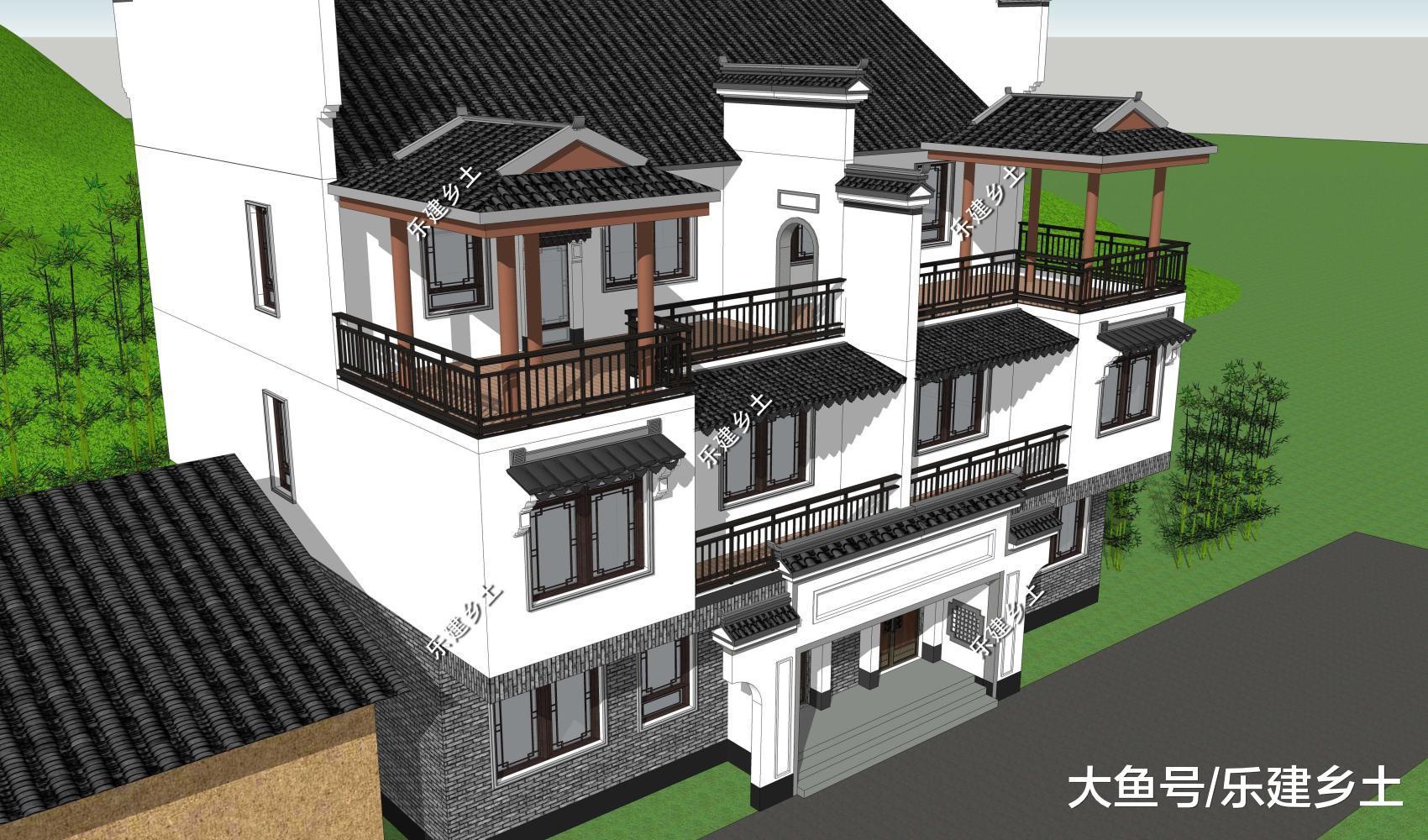 造型对称, 平面不同, 双拼别墅也可以这样设计