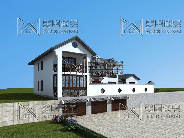 23.5x13.7米的两层中式别墅，带露台庭院，主体造价40万