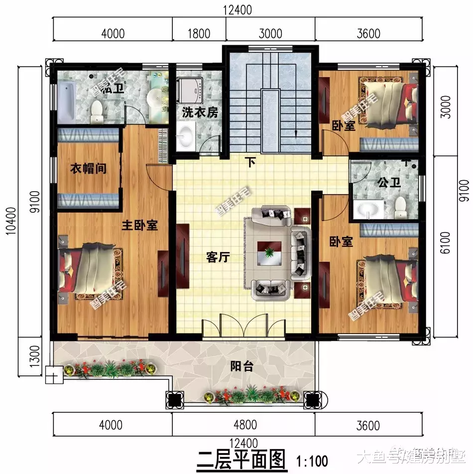 12-13米面宽的两层农村别墅，不仅有落地窗，还配车库