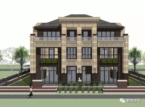 十款双拼别墅的外观效果图，欧式、中式和现代风格都有