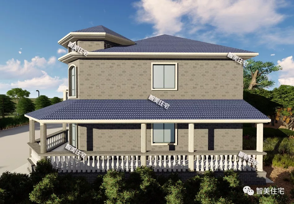 16.9×13.8米农村别墅，配大门廊，造型神似小城堡