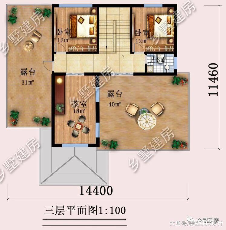 14X11米农村别墅, 双露台+茶室完美设计, 高贵典雅有韵味!