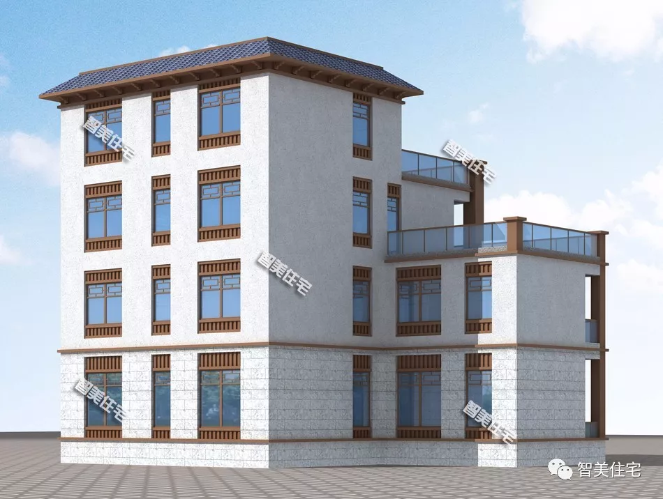 16.7×12.7米四层别墅，平顶设计，新中式外观全村独有