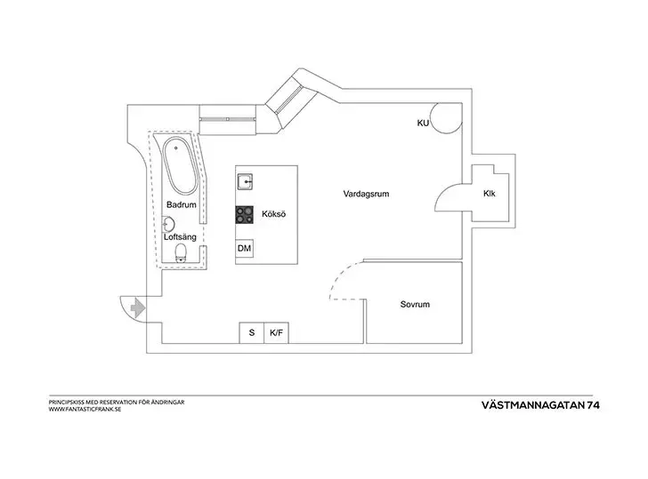 37平米小公寓可以容纳4个人, 还有一个金色厨房!