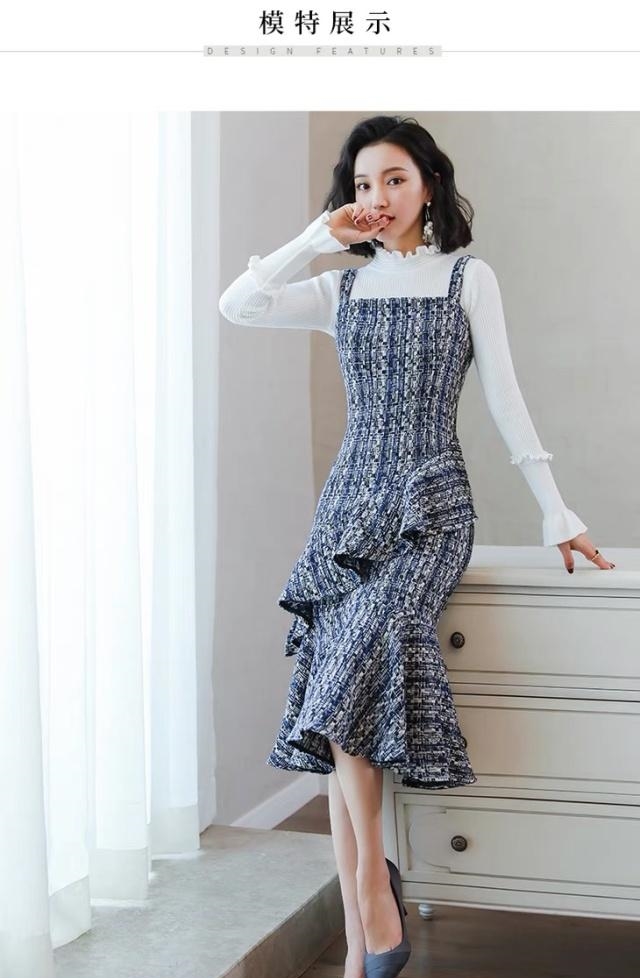 套装连衣裙，木耳边搭配格子裙走出了不一样的风格