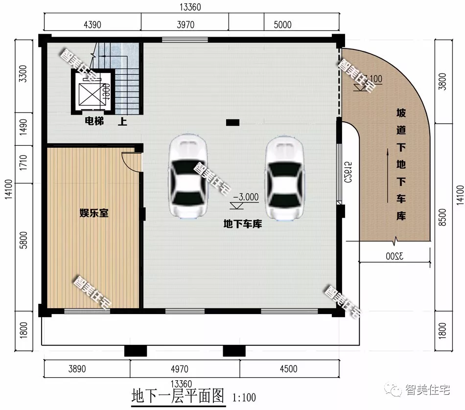 13.36×14.1米农村别墅，带地下室车库，全村属它最气派