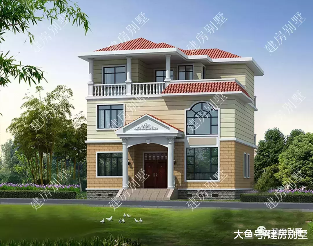 开间11米的农村自建房, 第二栋平屋顶设计, 漂亮造价低