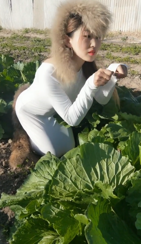 菜地里的美女，打扮成这样是在模仿小狐狸吗？
