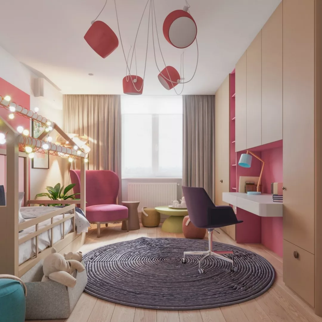 蓝绿撞色系！活力缤纷的家庭住宅设计！