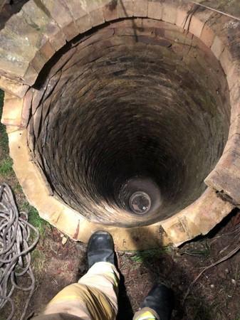 狗狗坠入40米深井，为拯救狗狗，营救人员使用零食诱惑将它救出
