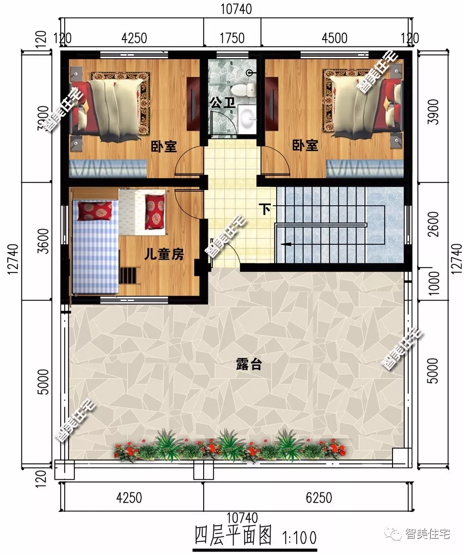 6栋平屋顶设计的四层别墅，包含中式、现代和欧式风格