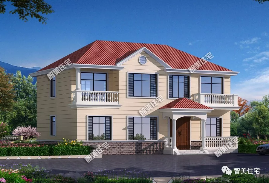 4开间设计的两层农村别墅，第一栋南北方都能建，第二栋带车库