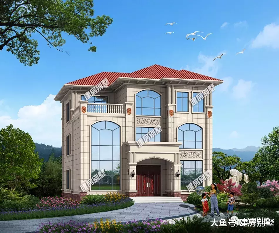 开间12米多的两栋农村别墅，第一栋配多边形窗，第二栋复式设计