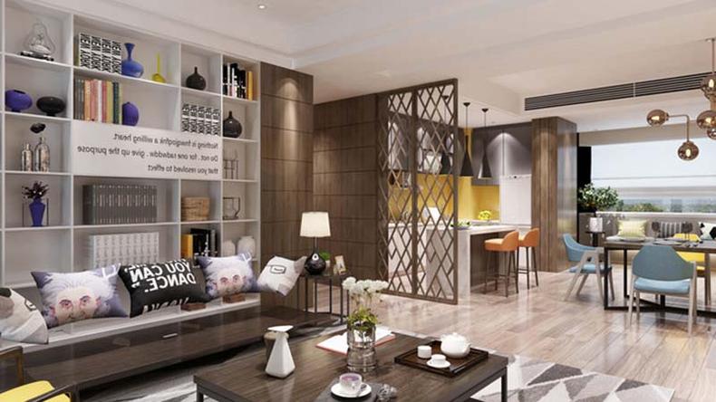 北欧风客厅与餐厅，不做隔断，尽显宽敞