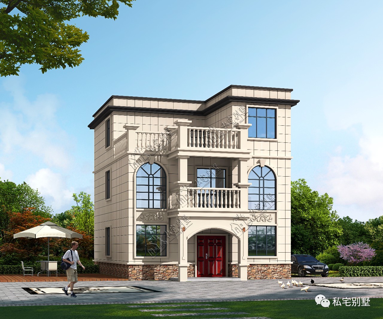 新款欧式两层半平顶别墅，占地不足120平却自带豪华既视感