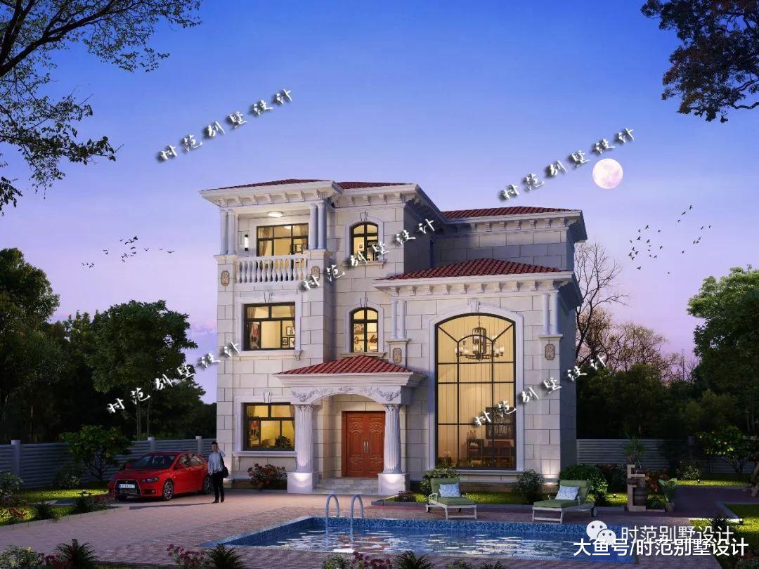 10x11米三层欧式别墅，复式客厅带茶室衣帽间，6室2厅，适合农村自建