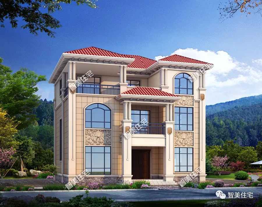 两栋宽12米左右的自建房，第一栋客厅挑空设堂屋，第二栋很仙