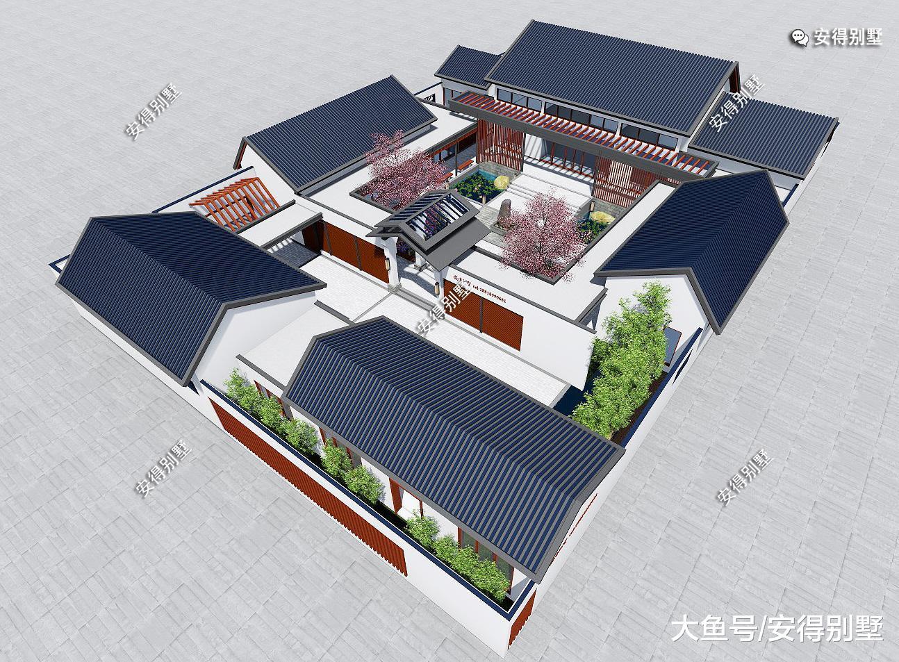 农村自建一层新中式四合院, 建筑好看庭院迷人, 居家和民宿的好房子