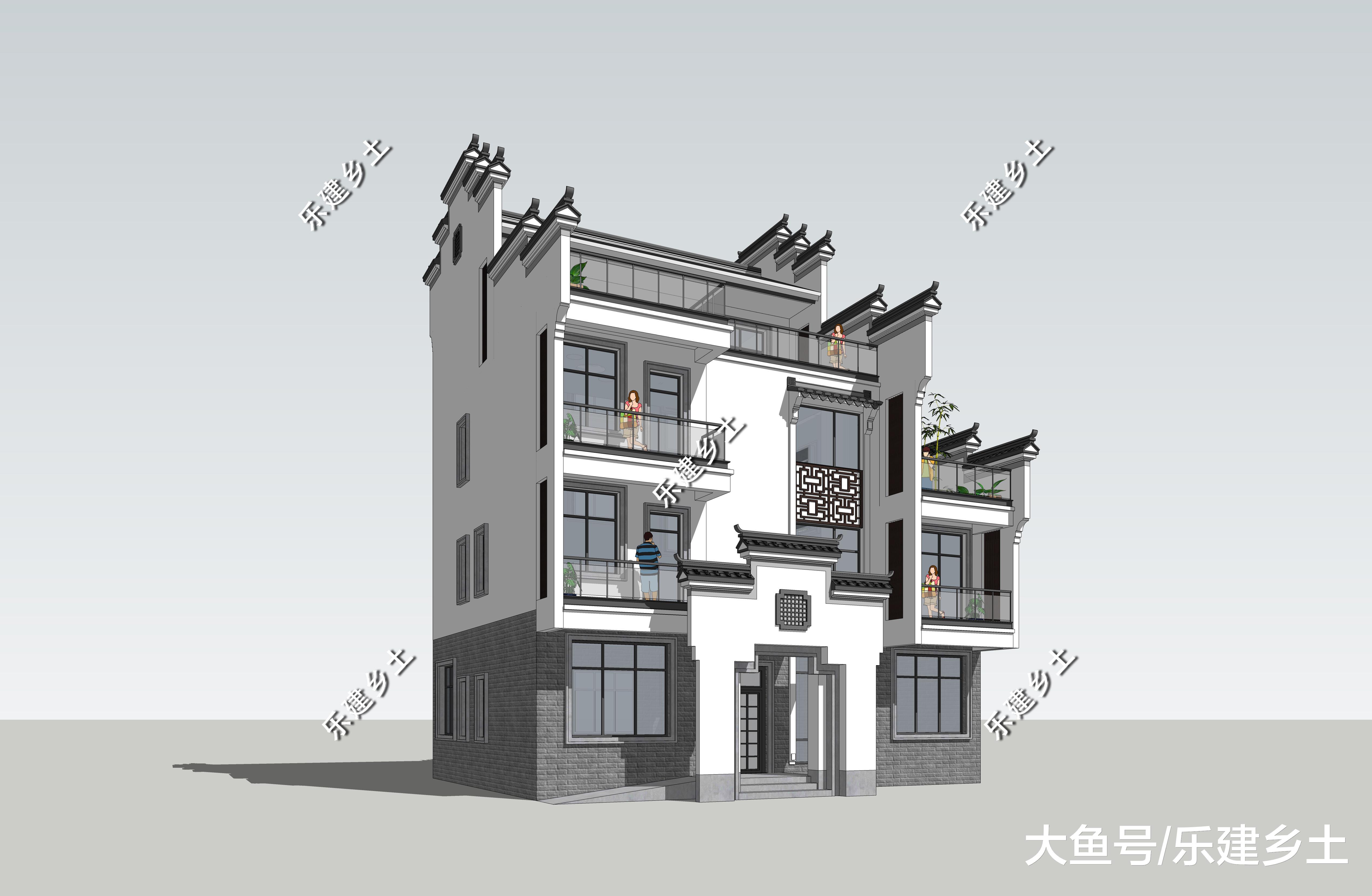 广东省平远县黄宅定制设计，四层中式徽派风格