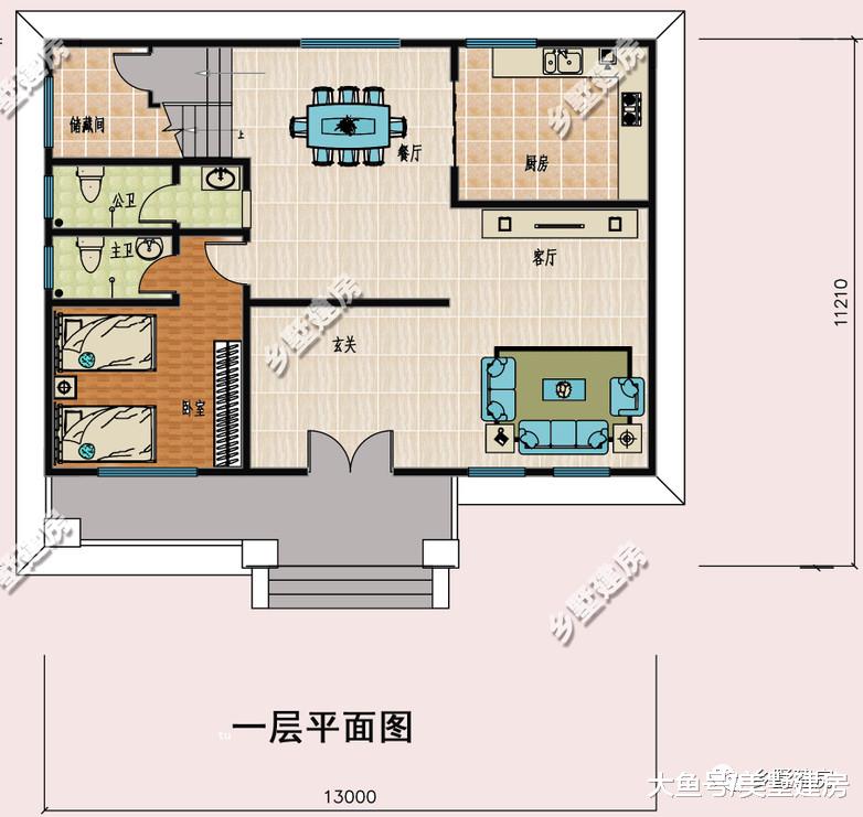 13X11米农村小别墅，外观设计清新靓丽，最适合农村的房子！