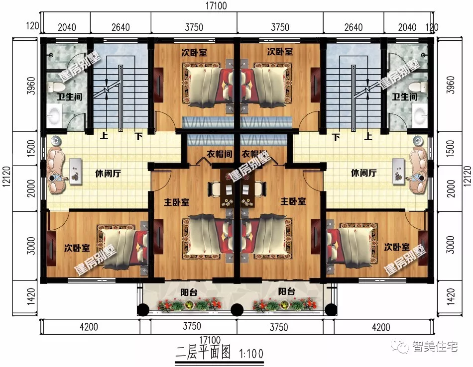 两栋建在湖北农村的双拼别墅，造型简约布局实用，第二栋共堂屋