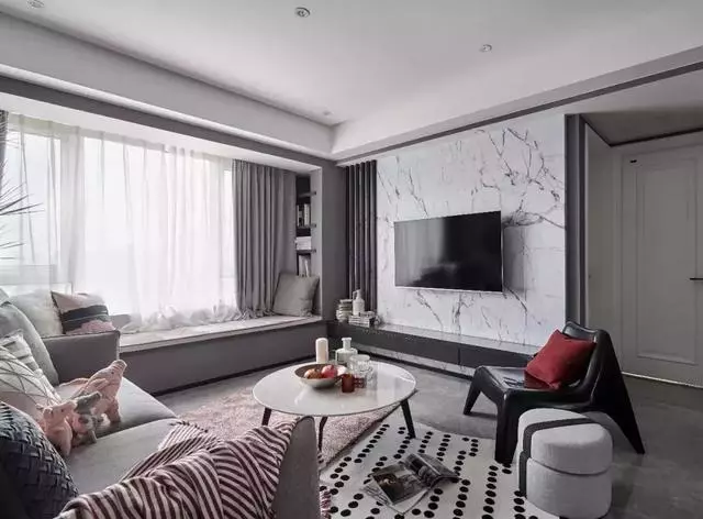 126平轻奢后现代风三居室, 大理石与灰色调营造时尚、质感空间!