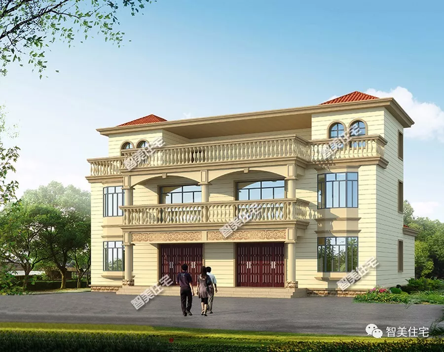 3栋宽18米的双拼别墅，建第一栋的乃有钱人家，造型很豪华