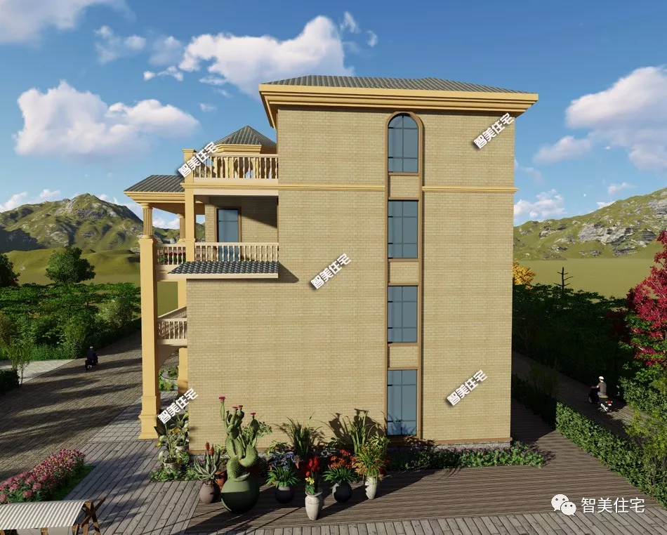 带露台凉亭的四层农村别墅，内配8个卧室，休闲空间多