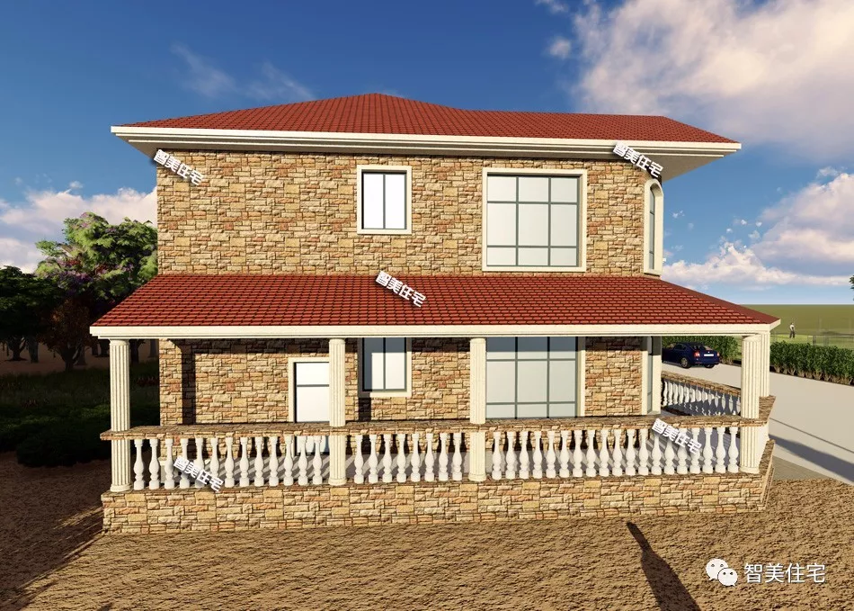 16.9×13.8米农村别墅，配大门廊，造型神似小城堡