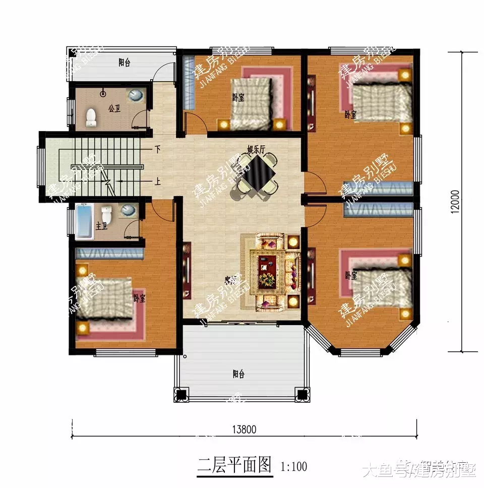 两栋外观很鲜亮的农村别墅，第二栋在湖南建了很多，有堂屋和凉亭