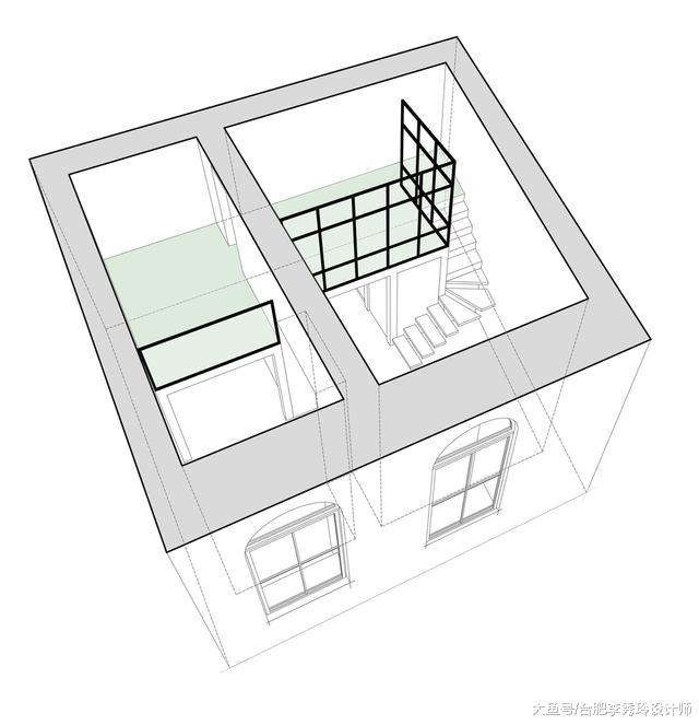 50平小户型，厨房和客厅上面加盖一层，卧室不砌隔墙装了黑框玻璃