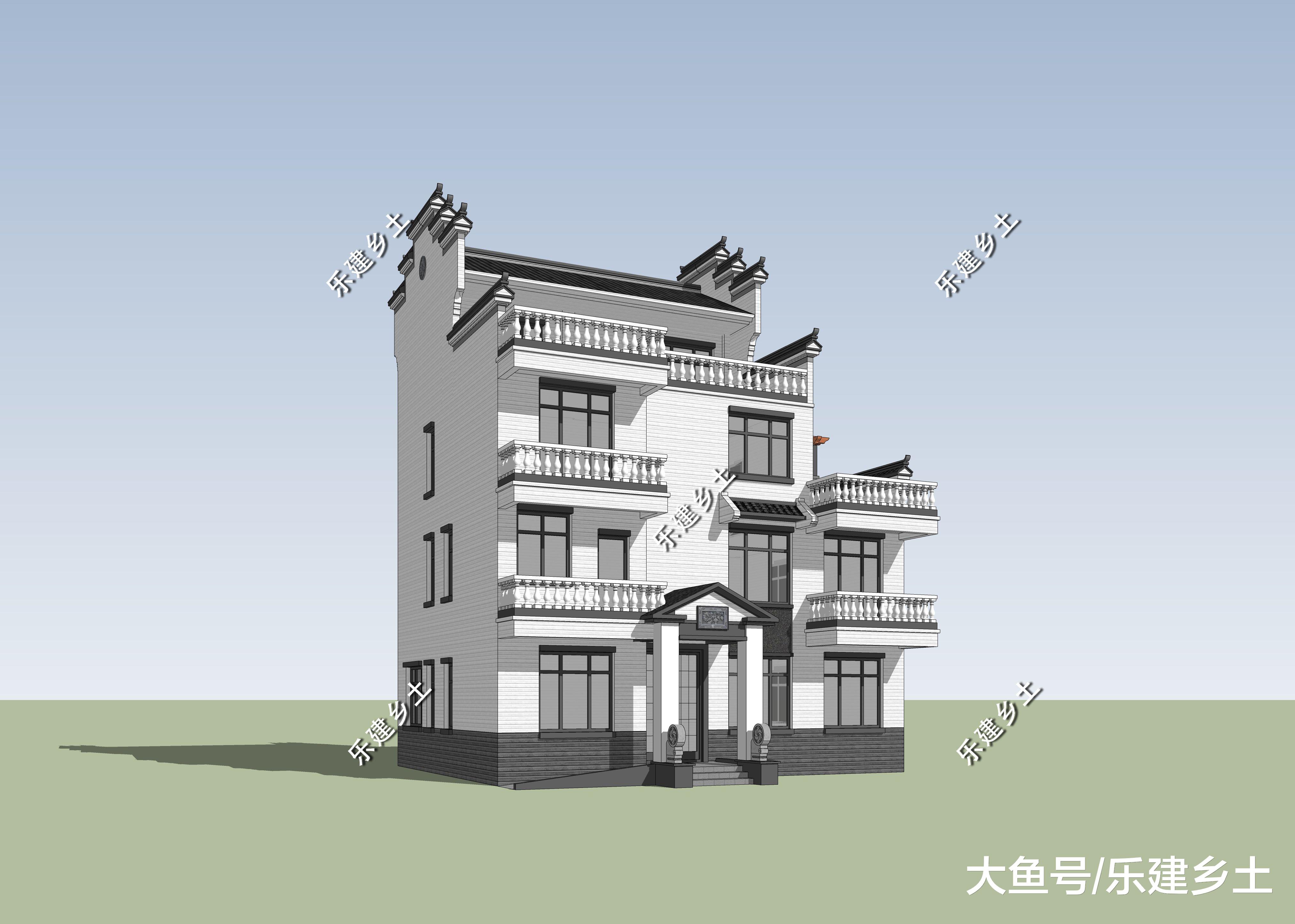 广东省平远县黄宅定制设计，四层中式徽派风格