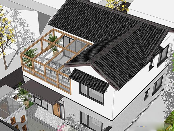 25W建成帶陽光房溫馨中式養老別墅，占地小實用性高，送給父母最好禮物