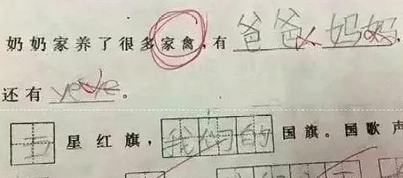 学生答题出笑话，老师气的哭笑不得，爸妈都成了“家禽”！