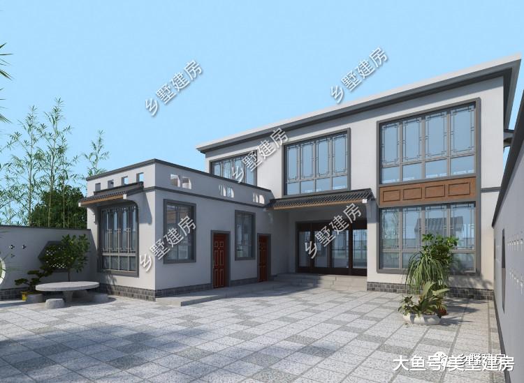 两层新中式农村别墅，时尚简约的外观，给你不一样的居住感受！