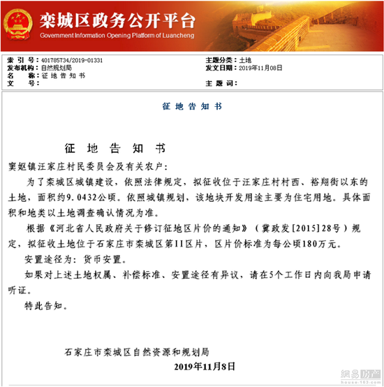 征地公告|栾城区一村拟征收135亩土地建住宅