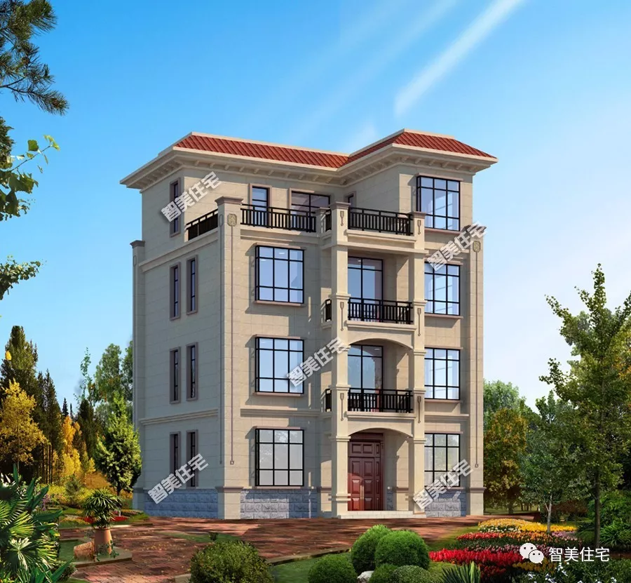 45万建四层农村别墅，内配豪华套房，平屋顶很省钱