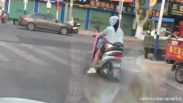 小姐姐骑着电动车载着猫咪也就算了，居然没用牵引绳，这猫太老实