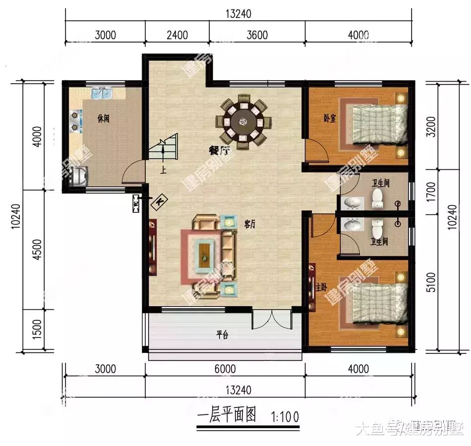 平屋顶设计的两层农村别墅, 户型简单造价极低, 很实用
