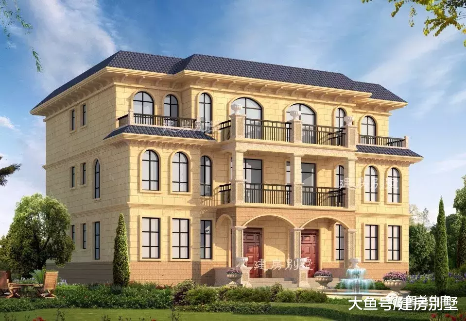 两栋宽17米的农村双拼别墅，欧式风格设计，第一栋每层都有厨房