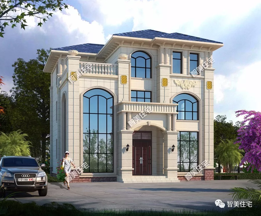 宽11.4米，欧式外观设计的一栋别墅，客厅挑空很气派