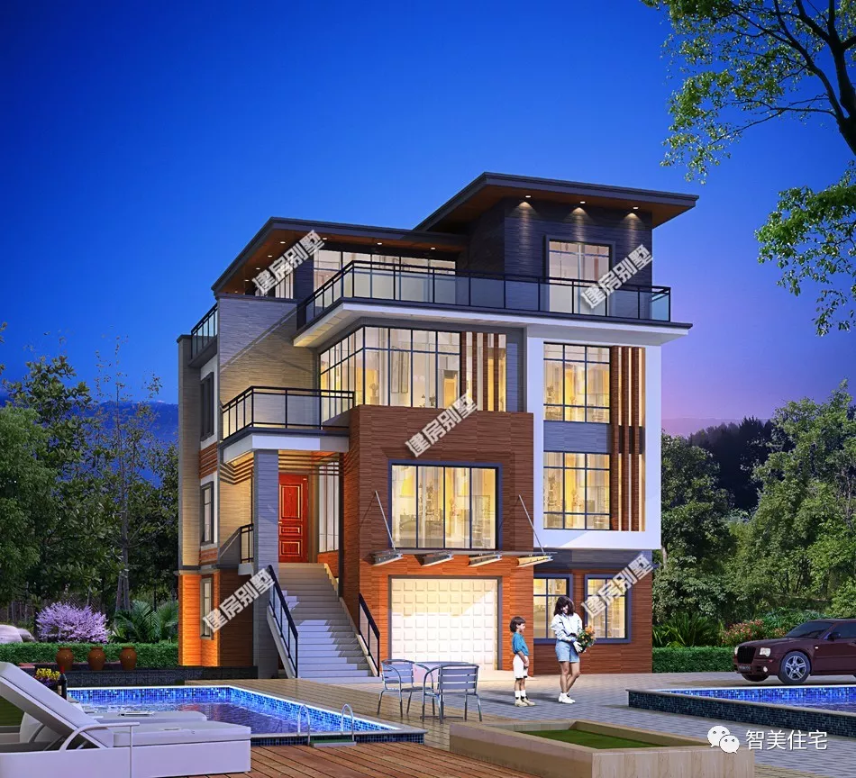 6栋平屋顶设计的四层别墅，包含中式、现代和欧式风格